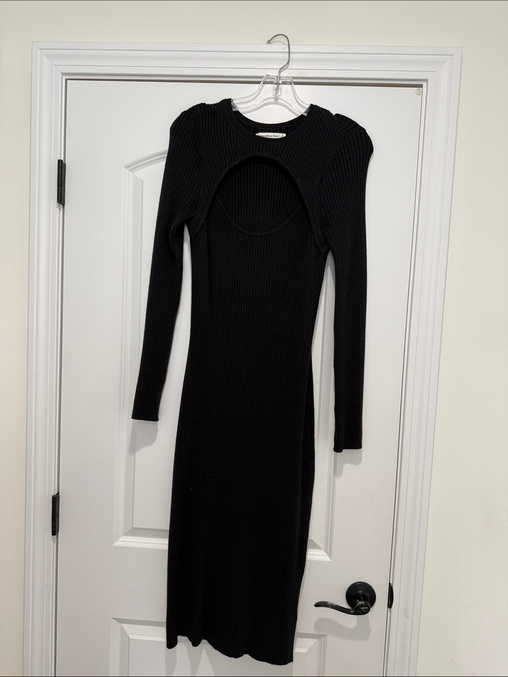 Abercrombie & Fitch Black Ribbed Cutout Midi Dress